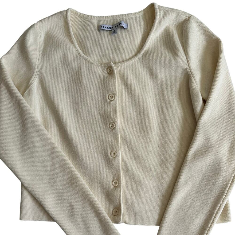 Celebrity Pink Cream Button Front Cardigan Sweater Womens M Lightweight Casual